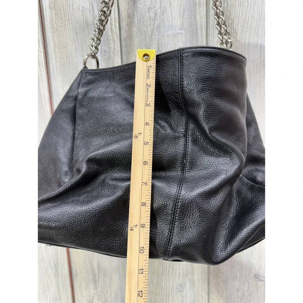 Christine Price Black Pebbled Hobo Bag Striped Silver Chain Shoulder Handbag